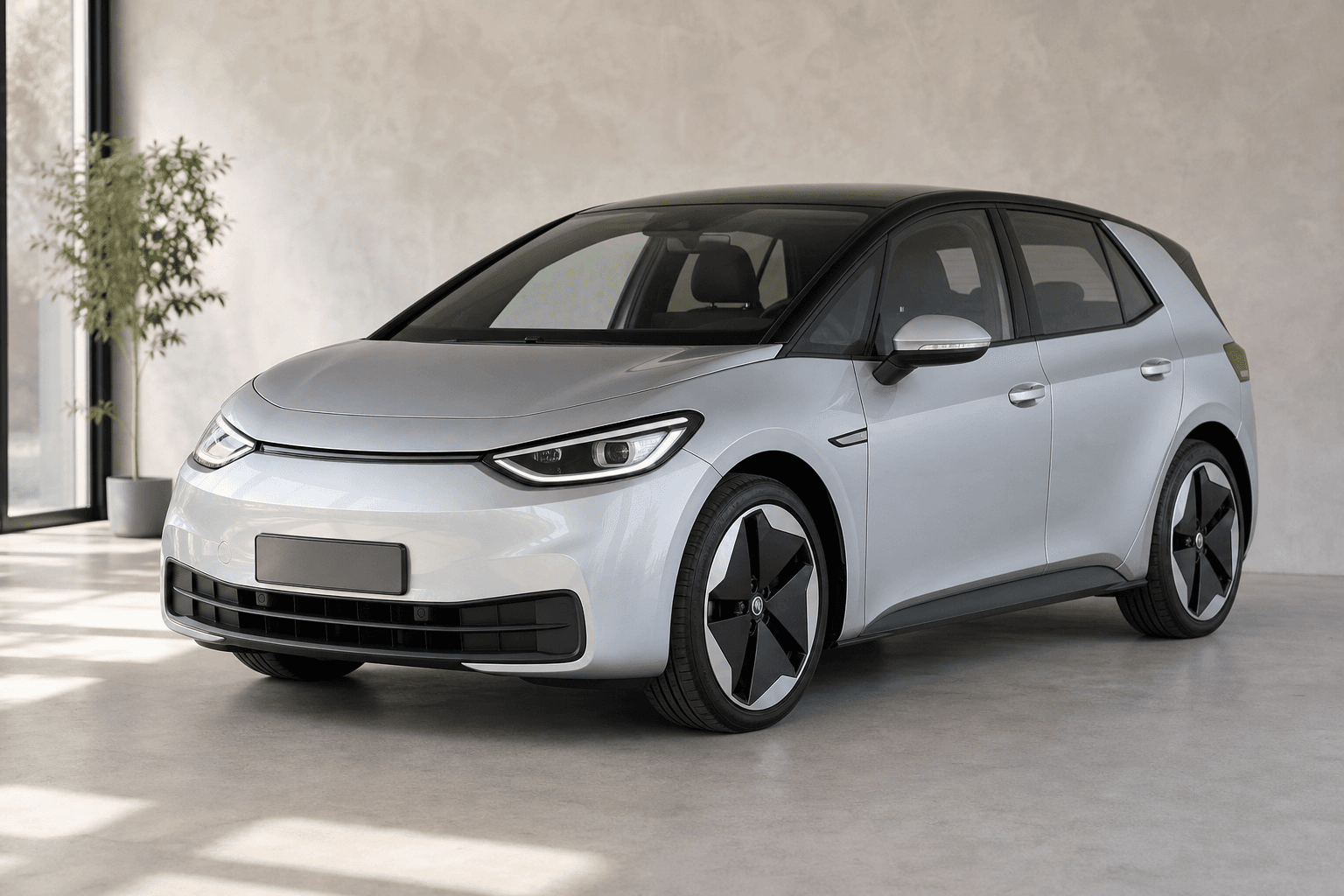 Een elektrische Volkswagen ID.3 in een lichte showroom